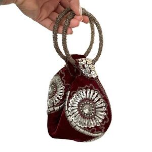 Red Velvet Beaded Potli Bag